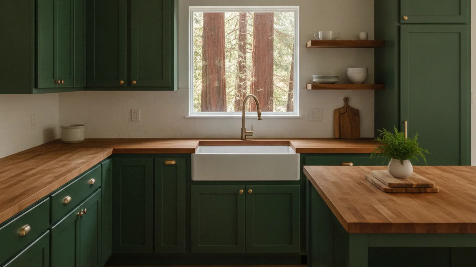 Design concept for a compact custom kitchen with full-height storage and a window over the sink, suited to a Fairfax cottage