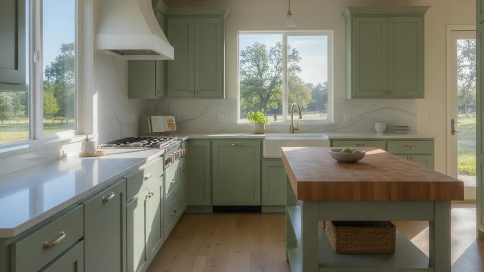 Design concept for a custom kitchen suited to a Folsom, California production home, with full-height pantry storage and a large island