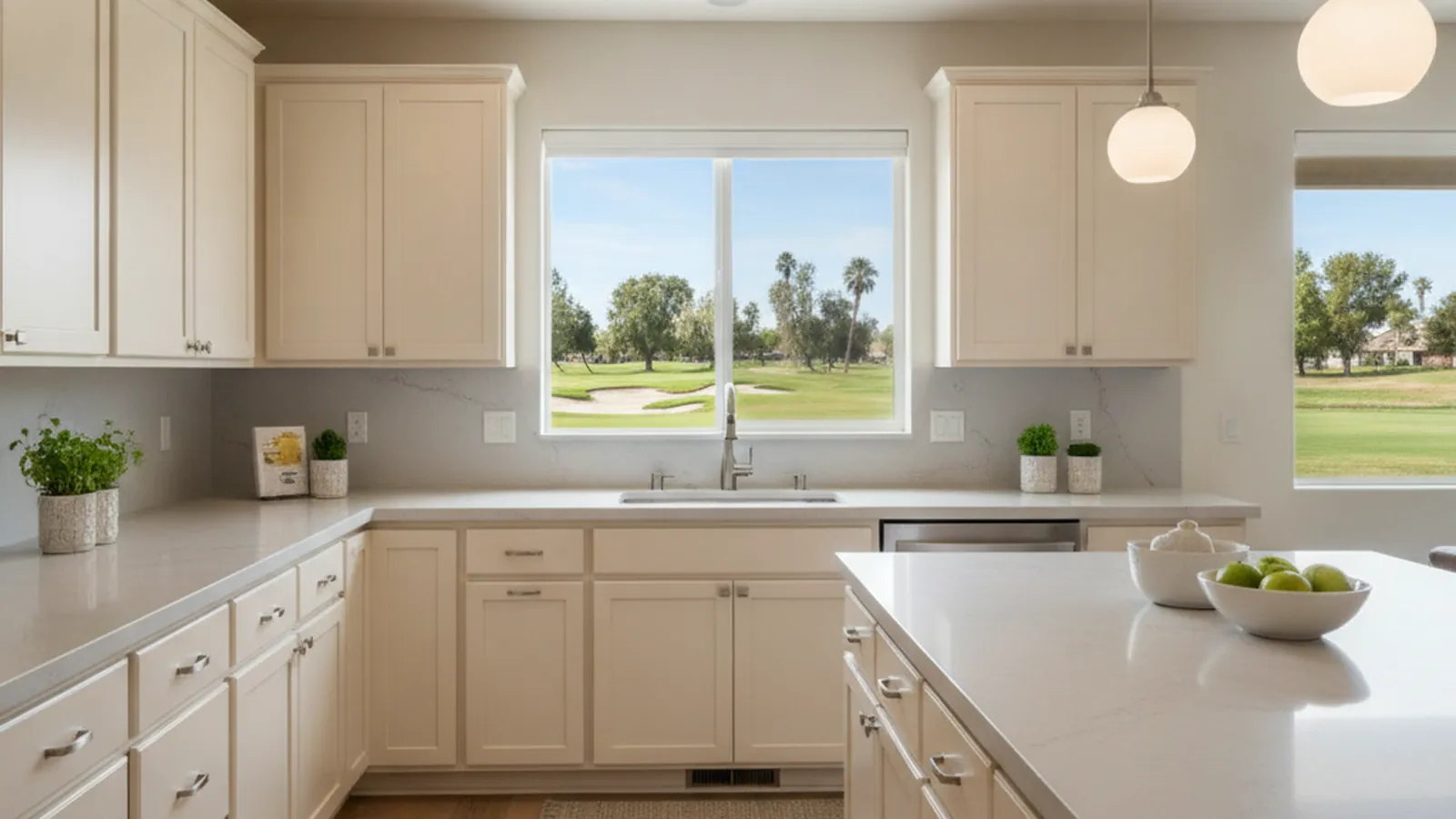 Single-level kitchen cabinetry concept for a Sun City Lincoln Hills home in Lincoln, California