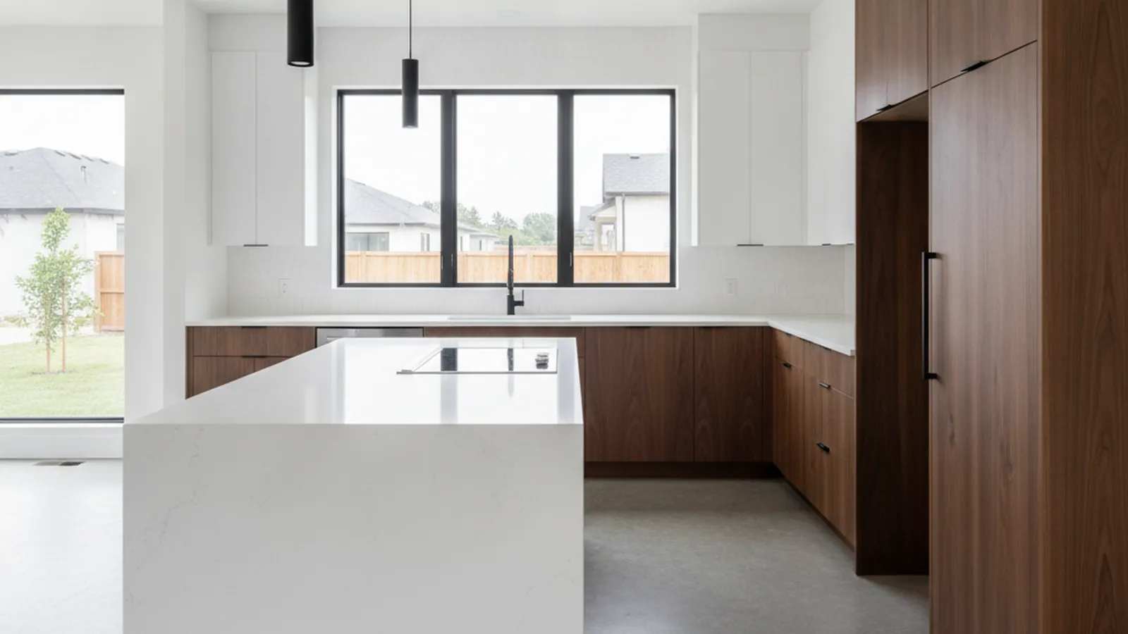 Design concept for a custom kitchen suited to a Rancho Cordova, California home, with painted cabinetry, a working island, and deep drawer storage