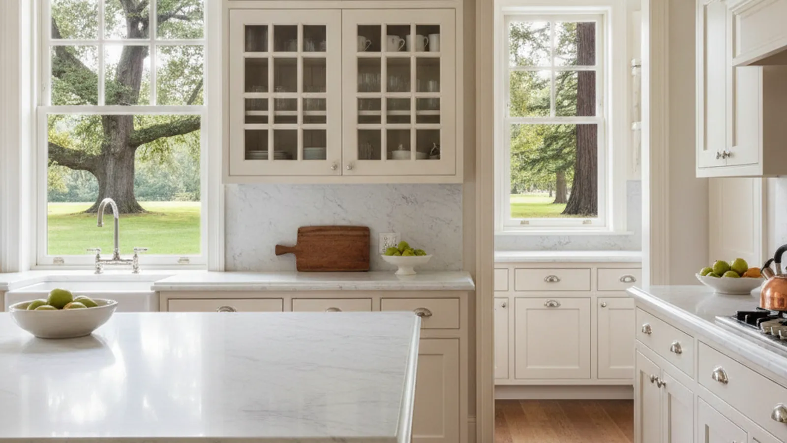Custom kitchen with walnut cabinetry in an Atherton estate