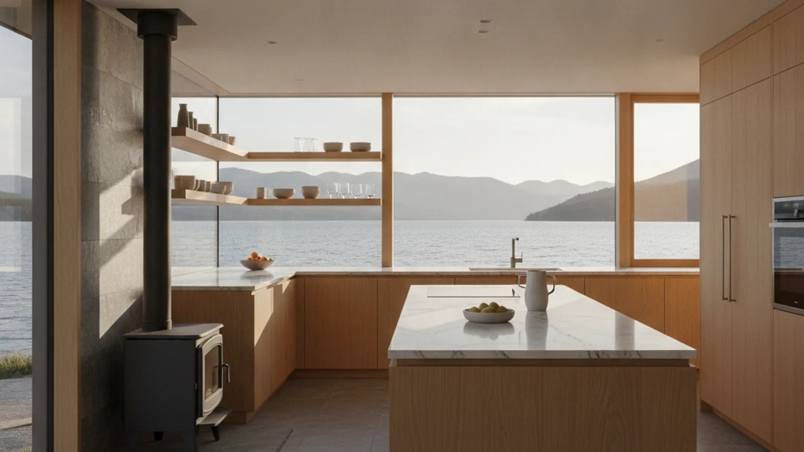 Kitchen design in a Tahoe Vista lake home with North Shore views