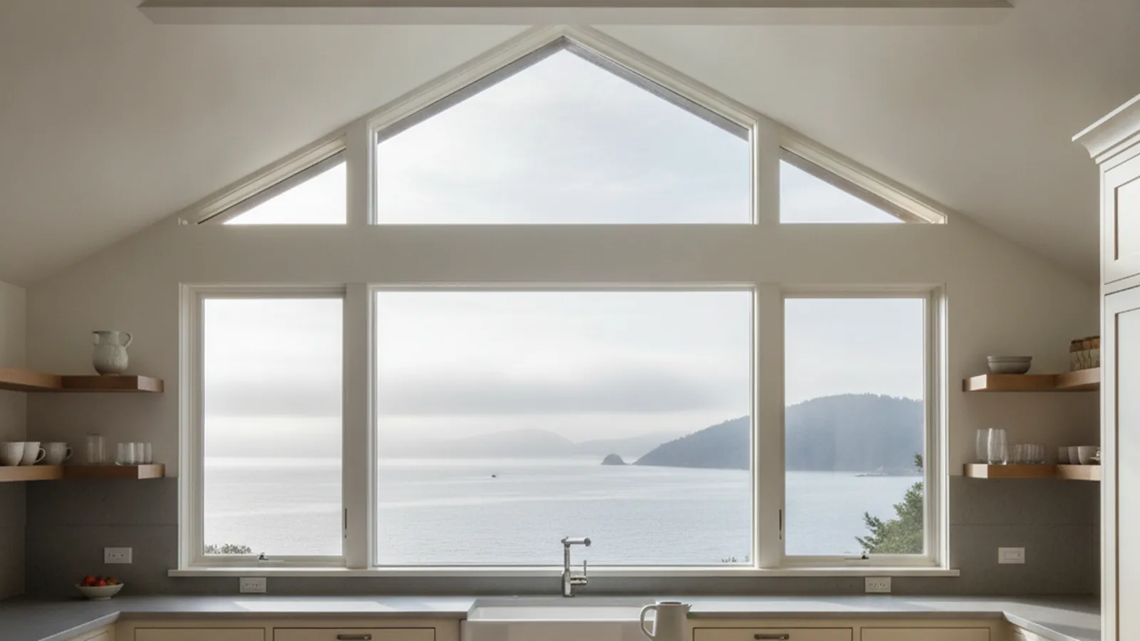 Custom kitchen in a Sausalito hillside home overlooking Richardson Bay