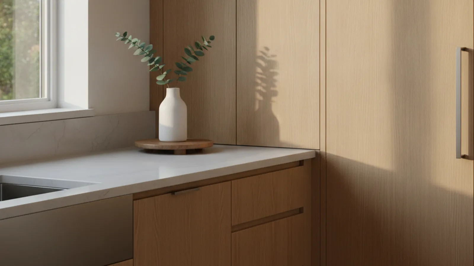 Design concept for custom painted kitchen cabinetry with full-height uppers and a furniture-style island suited to a Folsom production home