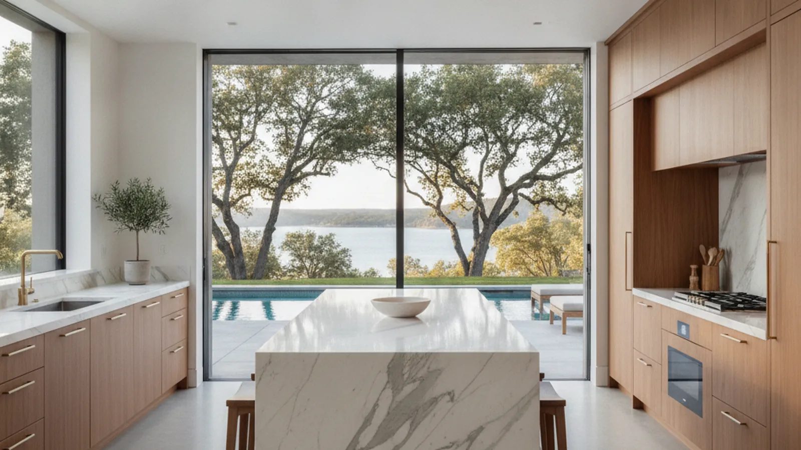 Design concept for an estate kitchen with a large island and coordinated wood cabinetry suited to a Granite Bay home