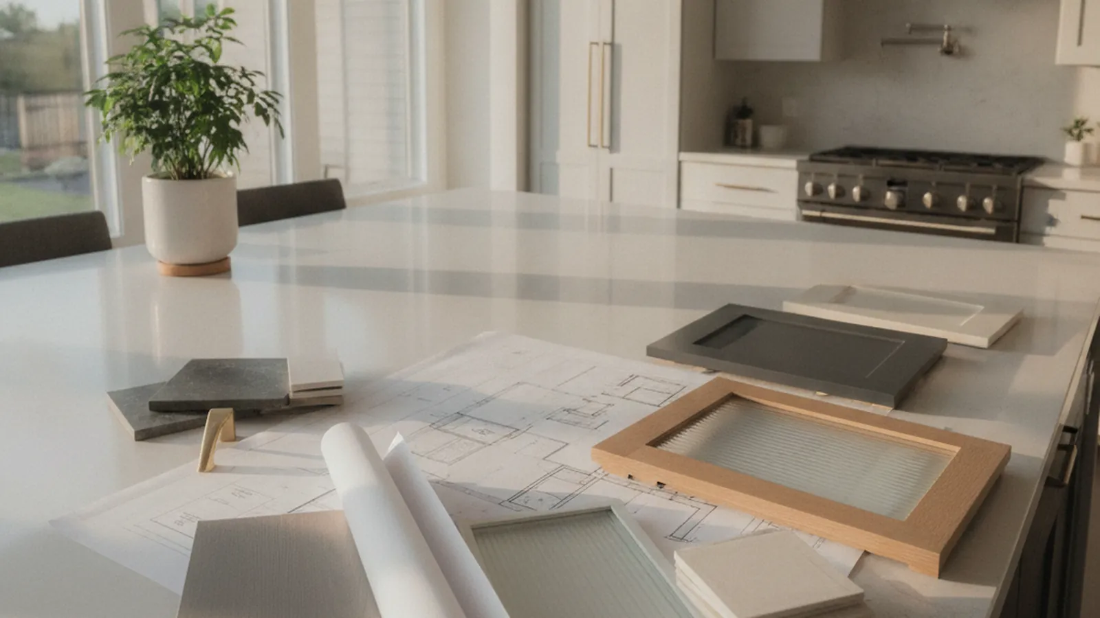 Design concept for a space-planned kitchen with a long working island, pantry wall and uppers to the ceiling, suited to a Rocklin great-room plan