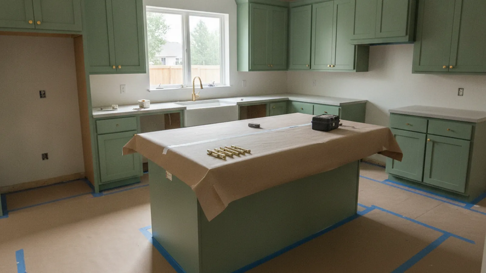 Design concept for an East Sacramento kitchen with painted inset cabinetry in a 1920s bungalow