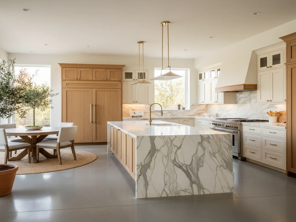 Luxury custom kitchen with a marble island in a Sacramento area estate home