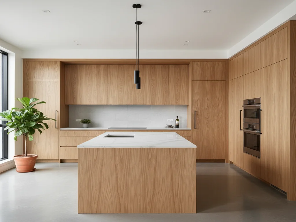 Rift-sawn white oak custom kitchen cabinetry with a natural matte finish