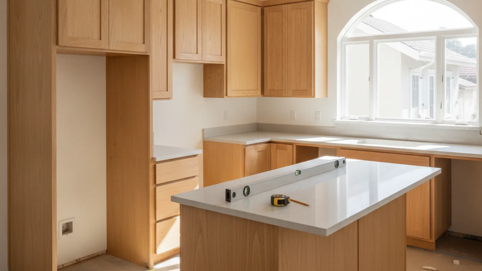 Design concept for scribed, full-height painted cabinetry in a San Francisco Edwardian flat kitchen
